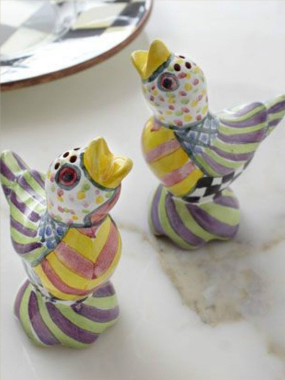 2013 MacKenzie Childs Early Piccadilly Bird Salt & Pepper Set, Rare & Retired
